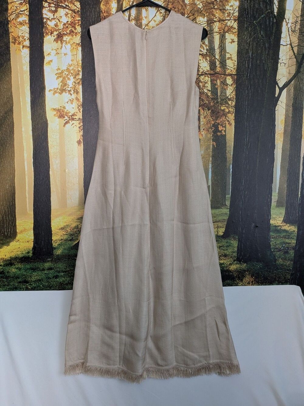 J. Crew Dress Womens 2 Fringe Trim Glossy Twill Cream Gold Midi Sheath Flare - Picture 10 of 16